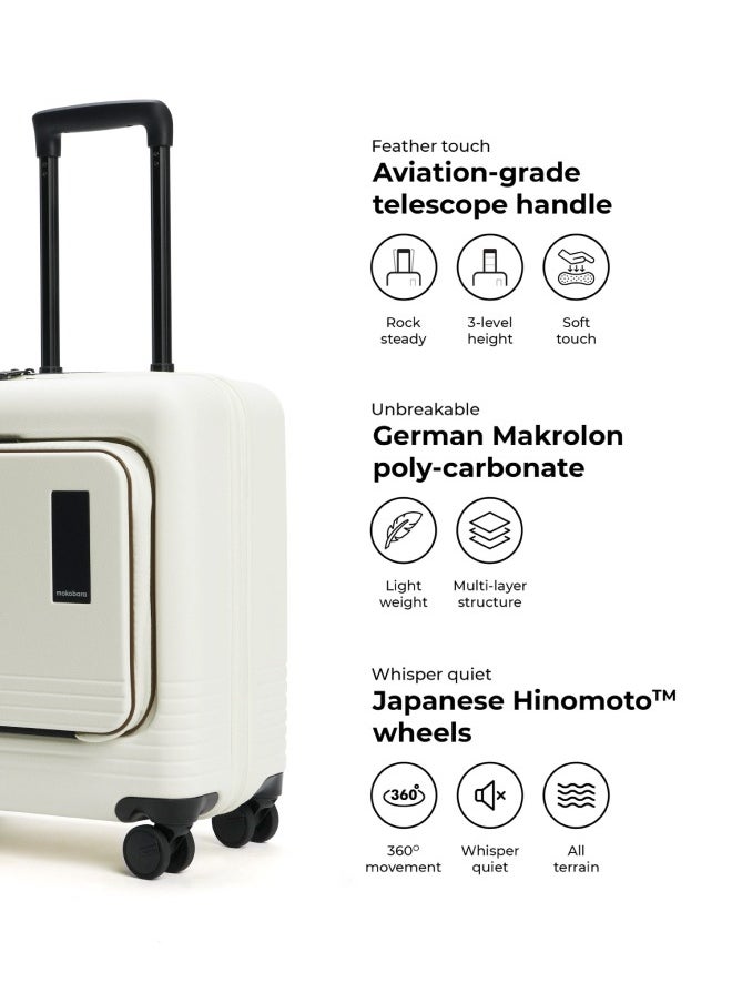 MOKOBARA The Cabin Overnigher Luggage Small Poly-Carbonate Hard Sided 8 Hinomoto Wheels Cabin Suitcase Trolley (White) - pzsku/Z912A062590D94E72AB27Z/45/_/1733903121/3a804623-12c9-4620-86be-acd4e62b2c27
