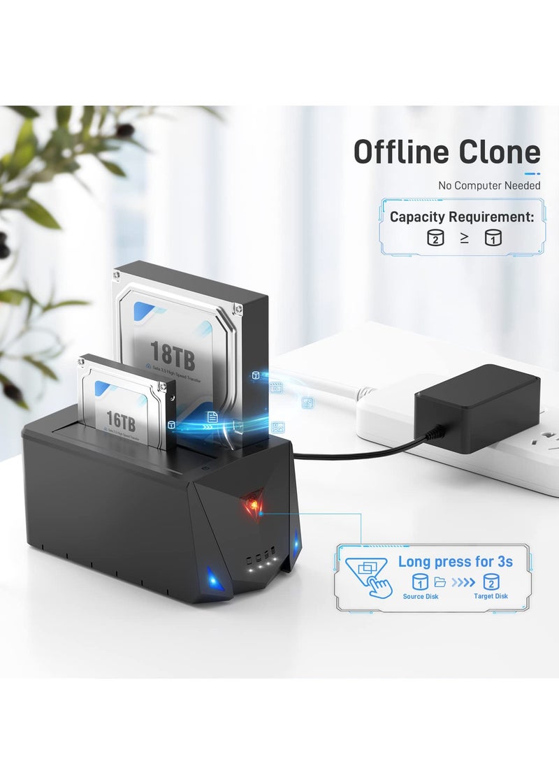 SYOSI USB 3.2 Gen 1 to Hard Drive Docking Station 2.5 or 3.5 inch SATA I II III Dual Hard Drive Docking Station with Hard Drive Duplicator Offline Clone Function and 2 USB Cables Support UASP  - Image 3