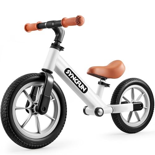 SYNCFUN 12 Toddler Balance Bike for 2 3 4 5 Year Old Kids Lightweight Bike with Adjustable Seat and Rubber Tires for Children Balancing Toy for 25 Girls and Boys Birthday Gift White - Image 1
