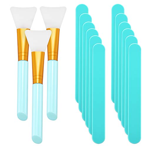 Patelai 15 Pieces Reusable Stir Sticks Sets Include 12 Pieces Resin Stirring Makeup Sticks and 3 Pieces Silicone Epoxy Brushes for Mixing Resin Epoxy Liquid Facial Cover Paint Making DIY(Blue) - Image 1