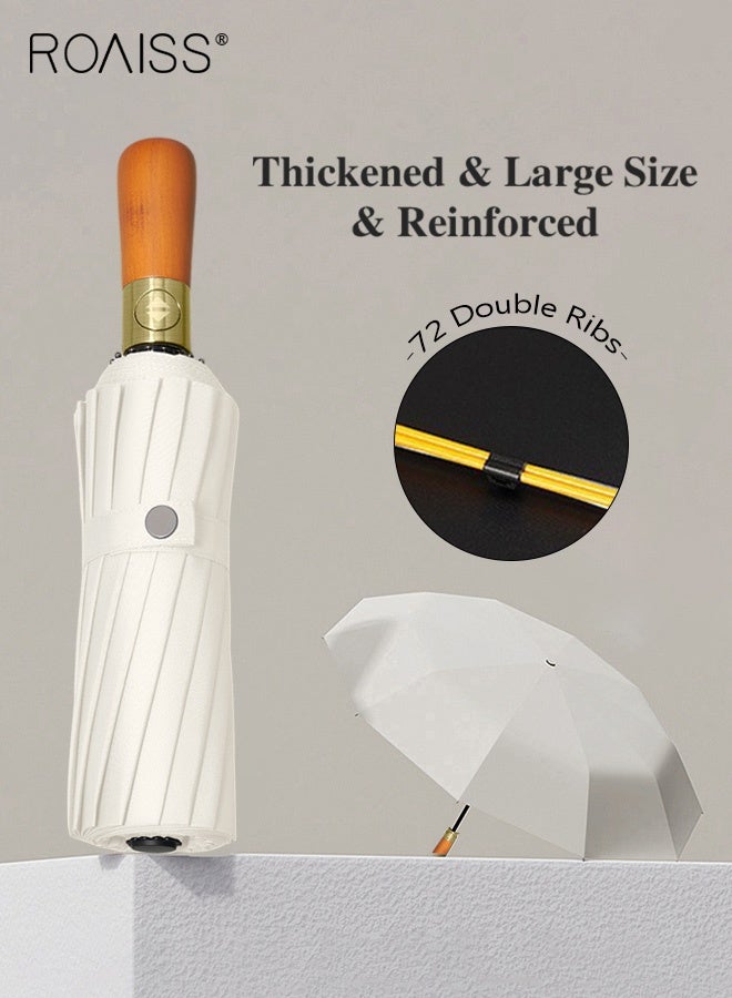 رويس مظلة نصف أوتوماتيكية متعددة الوظائف للجنسين مع عمود خشبي مقاوم للرياح معزز بنمط عمل مزدوج لشخصين 72 ضلع مظلة كبيرة شبه أوتوماتيكية للمطر أو اللمعان - Image 1