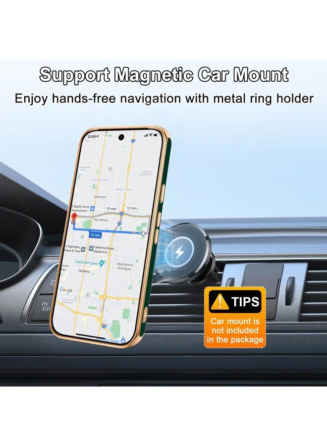 Tnarru Designed for Pixel 10 Pro XL Case with Ring Stand, Support Magnetic Car Mount Rotating Finger Holder Soft TPU Cover Plating Edge Slim Phone Case for Pixel 10 Pro XL 5G Green - Image 3