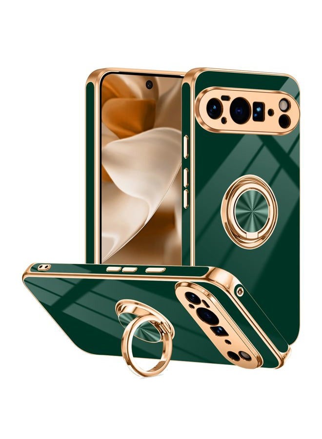 Tnarru Designed for Pixel 10 Pro XL Case with Ring Stand, Support Magnetic Car Mount Rotating Finger Holder Soft TPU Cover Plating Edge Slim Phone Case for Pixel 10 Pro XL 5G Green - Image 1