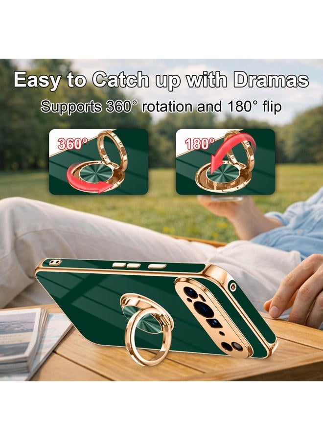 Tnarru Designed for Pixel 10 Pro XL Case with Ring Stand, Support Magnetic Car Mount Rotating Finger Holder Soft TPU Cover Plating Edge Slim Phone Case for Pixel 10 Pro XL 5G Green - Image 2