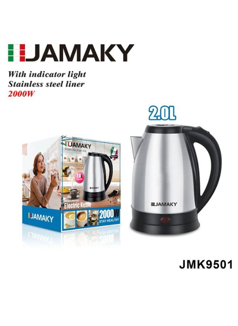 JAMAKY Italy Electric Kettle 2 Litre with Italian technology - High Quality Stainless Steel Lining 2000 Watt - Stainless Steel Lining Light Indicator - High Power and Large Capacity  - Image 2