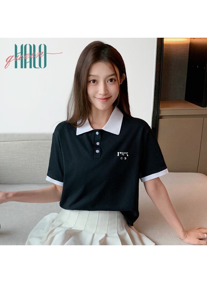 HALOQUEEN Halo Queen Women's Short Sleeve Polo T-shirt Summer Simple Letter American Style Cat Print T-shirt H142t1003 - Image 2