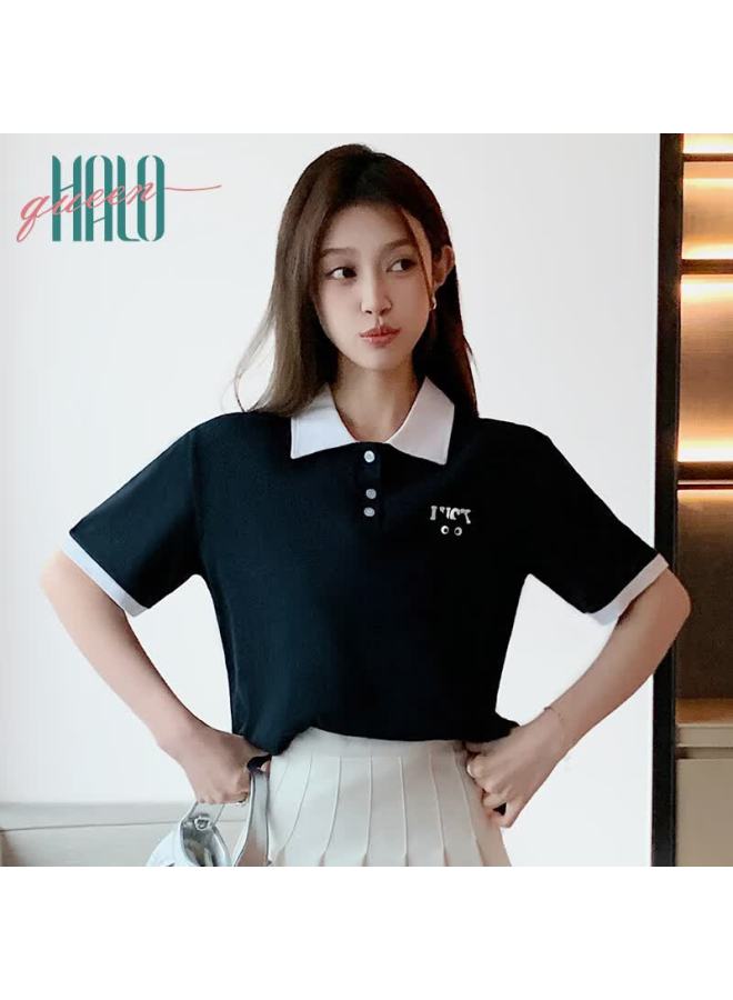 HALOQUEEN Halo Queen Women's Short Sleeve Polo T-shirt Summer Simple Letter American Style Cat Print T-shirt H142t1003 - Image 5