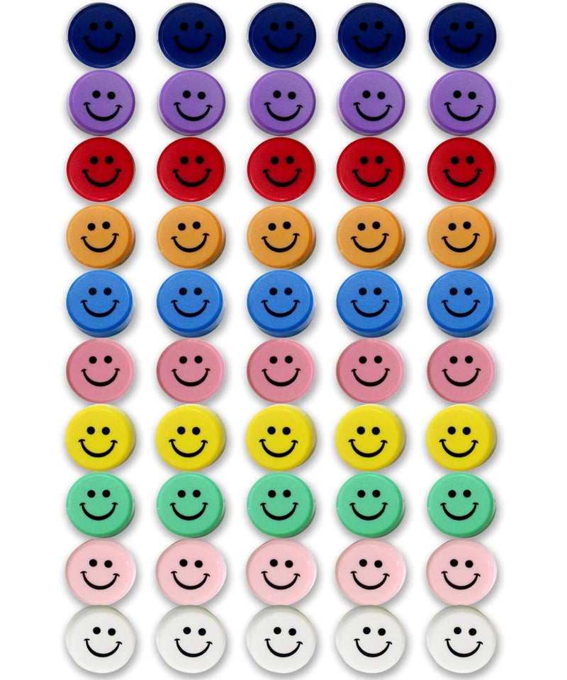 Qualsen Fridge Magnets, 50pcs Smiley Face Magnets, Small Magnet for Whiteboard, Mini Cute Magnet for Fridge, Locker, White Board, Kitchen, Office, Classroom (10 Colors Smile) - Image 1