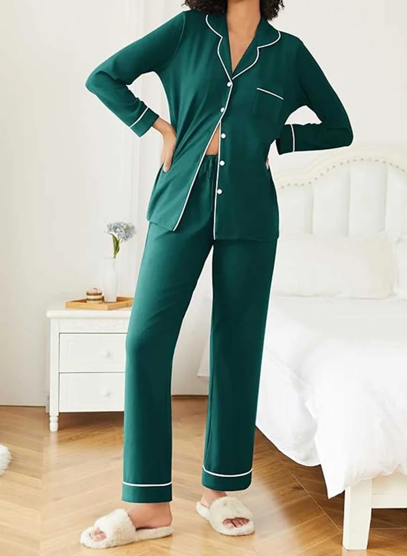 Caprisious Women's Soft Knitted Cotton Pajamas Set - Button-Down Long/Short Sleeve 2 Piece Sleepwear Loungewear - Comfortable Stylish Nightwear