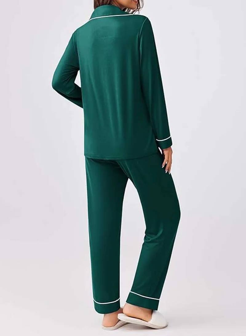 Caprisious Women's Soft Knitted Cotton Pajamas Set - Button-Down Long/Short Sleeve 2 Piece Sleepwear Loungewear - Comfortable Stylish Nightwear