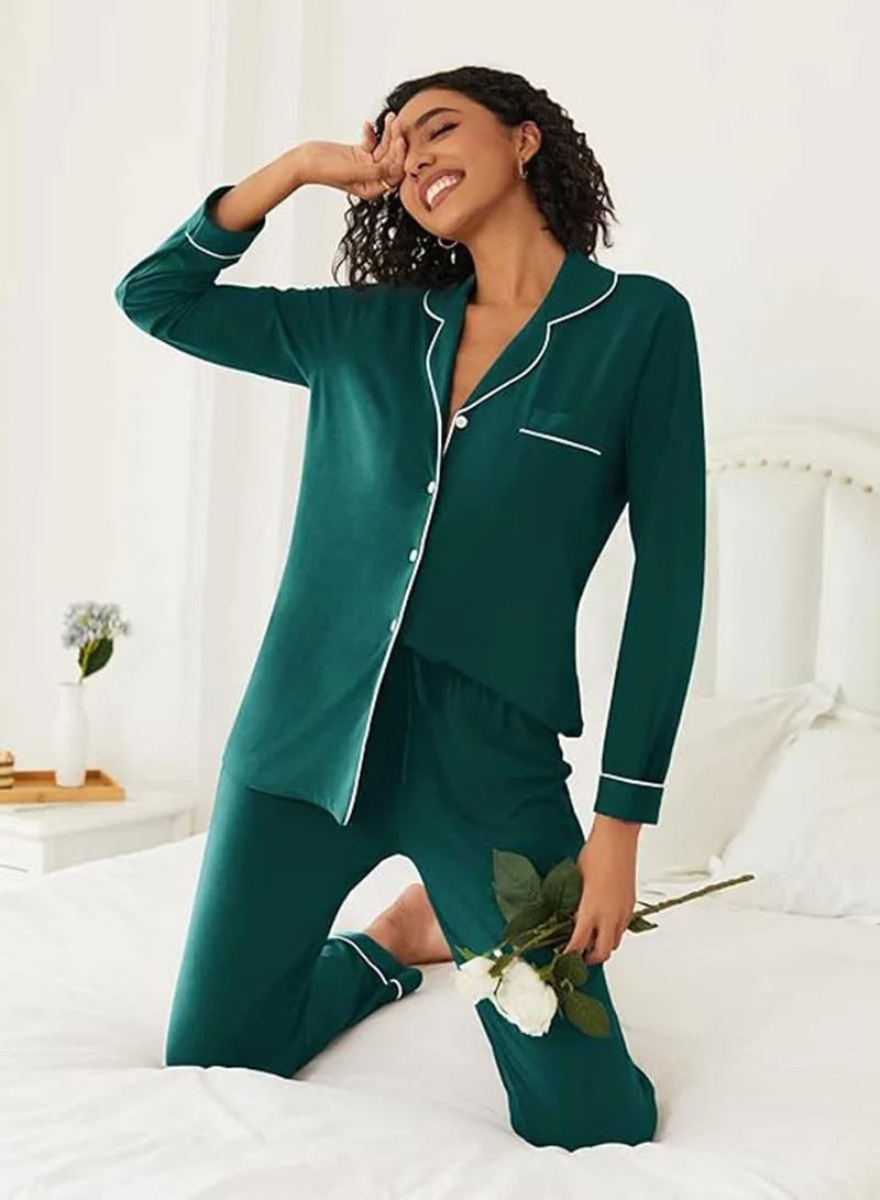 Caprisious Women's Soft Knitted Cotton Pajamas Set - Button-Down Long/Short Sleeve 2 Piece Sleepwear Loungewear - Comfortable Stylish Nightwear