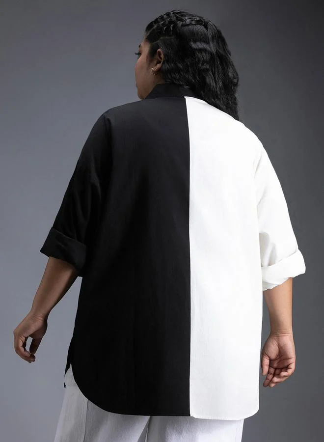 HIGH STAR Plus Size Color Block Collared Shirt with Side Slit Detail by Styli