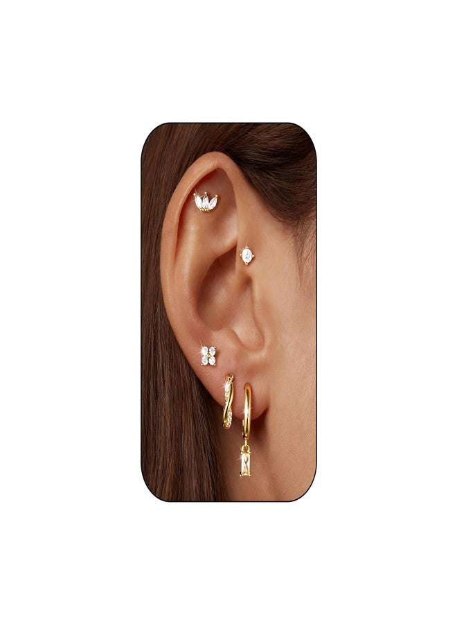 M MOOHAM 14K Gold Plated Stud Earrings for Women - 5 Pairs Dainty Earring Set Hypoallergenic Hoop Earring Stacks Huggie Dangle Earrings Fashion Jewelry for Women Trendy Gifts - Image 1