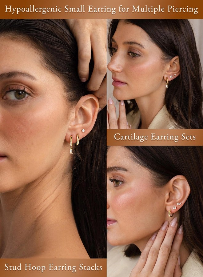 M MOOHAM 14K Gold Plated Stud Earrings for Women - 5 Pairs Dainty Earring Set Hypoallergenic Hoop Earring Stacks Huggie Dangle Earrings Fashion Jewelry for Women Trendy Gifts - Image 2