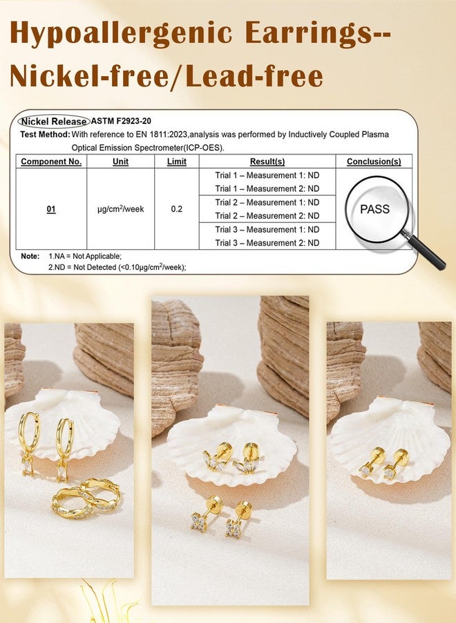 M MOOHAM 14K Gold Plated Stud Earrings for Women - 5 Pairs Dainty Earring Set Hypoallergenic Hoop Earring Stacks Huggie Dangle Earrings Fashion Jewelry for Women Trendy Gifts - Image 3