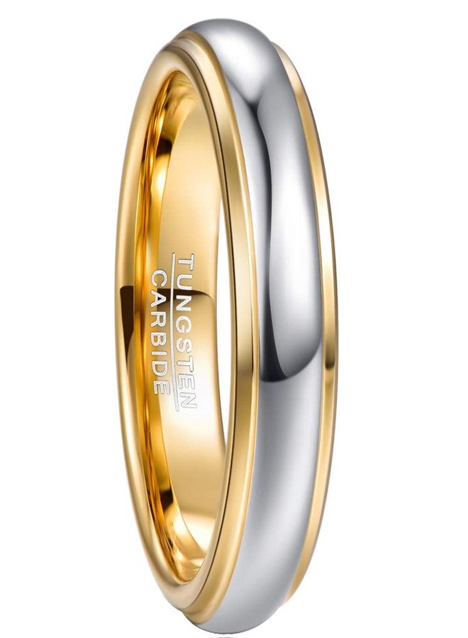 NUNCAD 6mm Men's Silver Polished Finish Tungsten Carbide Ring Gold Plated Inner Face Step Edges Comfort Fit Size 7-12 - Image 1