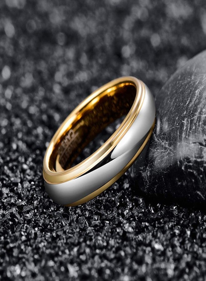NUNCAD 6mm Men's Silver Polished Finish Tungsten Carbide Ring Gold Plated Inner Face Step Edges Comfort Fit Size 7-12 - Image 2