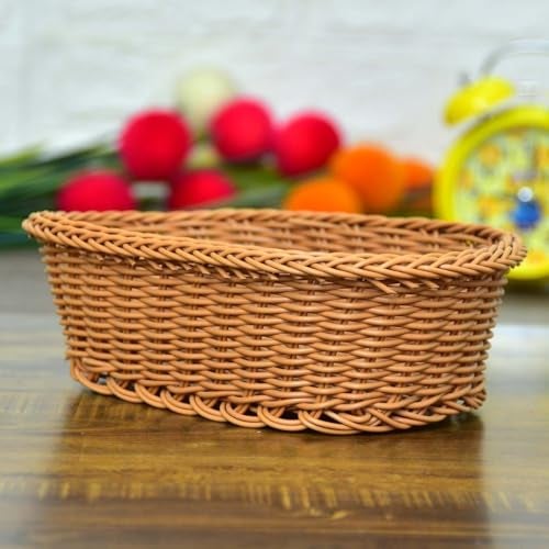 PAUL SONS Plastic Hospitality Oval Woven Fruit Vegetable Serving Basket/Snack Egg Storage/Bread Basket Small Size: 9"x6.5"x2.8" (Pack of 1Pc), Brown - Image 2