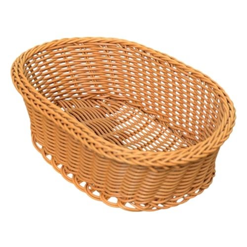 PAUL SONS Plastic Hospitality Oval Woven Fruit Vegetable Serving Basket/Snack Egg Storage/Bread Basket Small Size: 9"x6.5"x2.8" (Pack of 1Pc), Brown - Image 1
