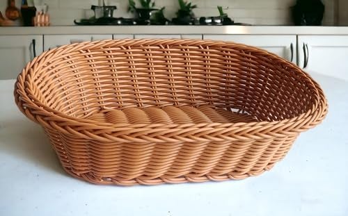 PAUL SONS Plastic Hospitality Oval Woven Fruit Vegetable Serving Basket/Snack Egg Storage/Bread Basket Small Size: 9"x6.5"x2.8" (Pack of 1Pc), Brown - Image 3