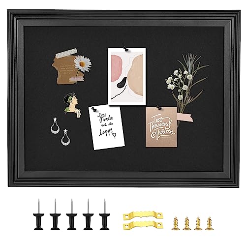 YCCYYCCY Bulletin Board with Felt, Black Wood Framed Display Bulletin Board for Walls with Pins, Eye Bolts, gaskets, Screws, Pin Board for Office, School and Home(MZB-BK,3343,1P) - Image 1