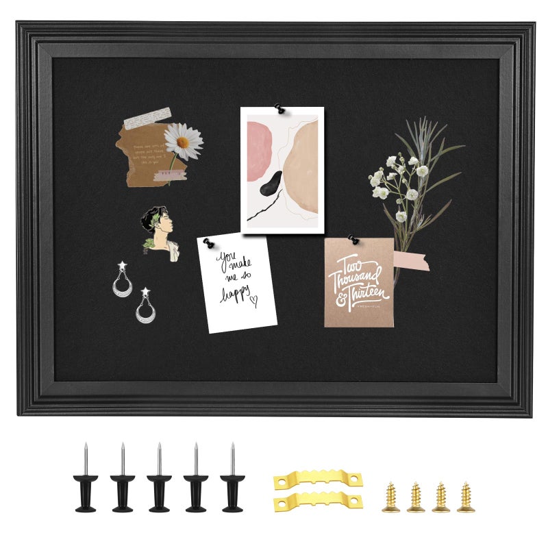 YCCYYCCY Bulletin Board with Felt, Black Wood Framed Display Bulletin Board for Walls with Pins, Eye Bolts, gaskets, Screws, Pin Board for Office, School and Home(MZB-BK,3343,1P) - Image 5