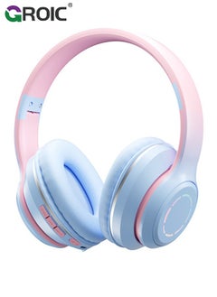 GROIC Pink and Light blue Bluetooth Headphones, Headphones with Volume Limited, Long Playtime, Bluetooth Headphones with Mic, Stereo Sound, Foldable Over-Ear Headphones for Kids/School/Travel/Tablet  - Image 1