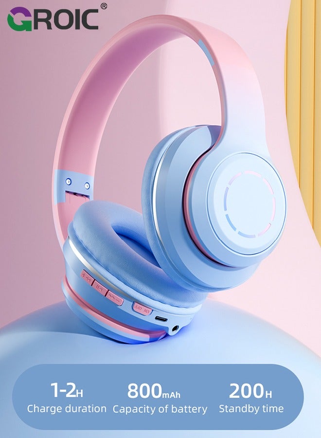GROIC Pink and Light blue Bluetooth Headphones, Headphones with Volume Limited, Long Playtime, Bluetooth Headphones with Mic, Stereo Sound, Foldable Over-Ear Headphones for Kids/School/Travel/Tablet  - Image 4