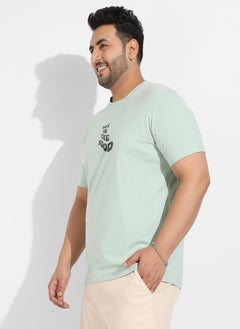 Instafab Plus Men's Sage Green Basic Regular Fit T-Shirt  - Image 3