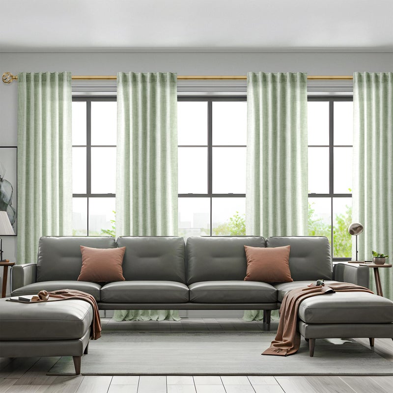MEETBILY 105 Inch Curtains Sage Green Linen Drapes for Living Room Semi Sheer Lightweight Airy Fabric Contemporary Decorative Light Green Back Tab Curtain Window Treatment for Bedroom 2 Panels - Image 5
