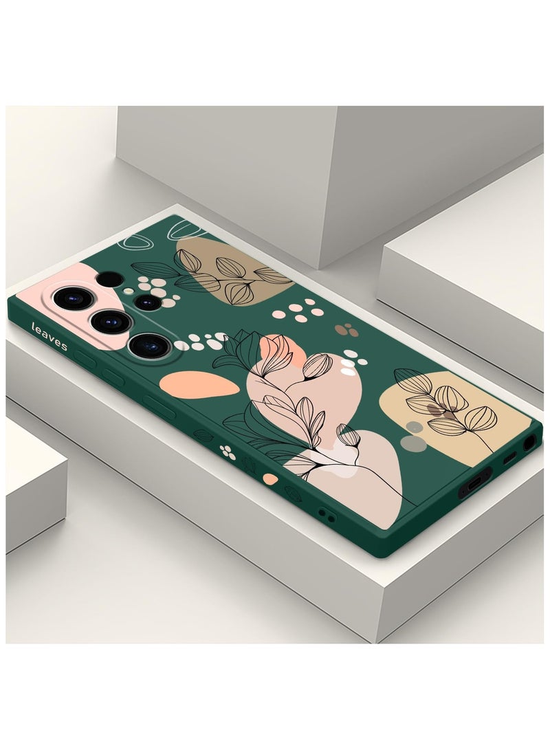 for Samsung Galaxy S23 Ultra Case, Creative Flower Pattern Design Phone Cover Drop Protection Soft Ultra Thin Scratch Resistant Microfiber Lining Inner for Galaxy S23 Ultra-Morandi Green - Image 1