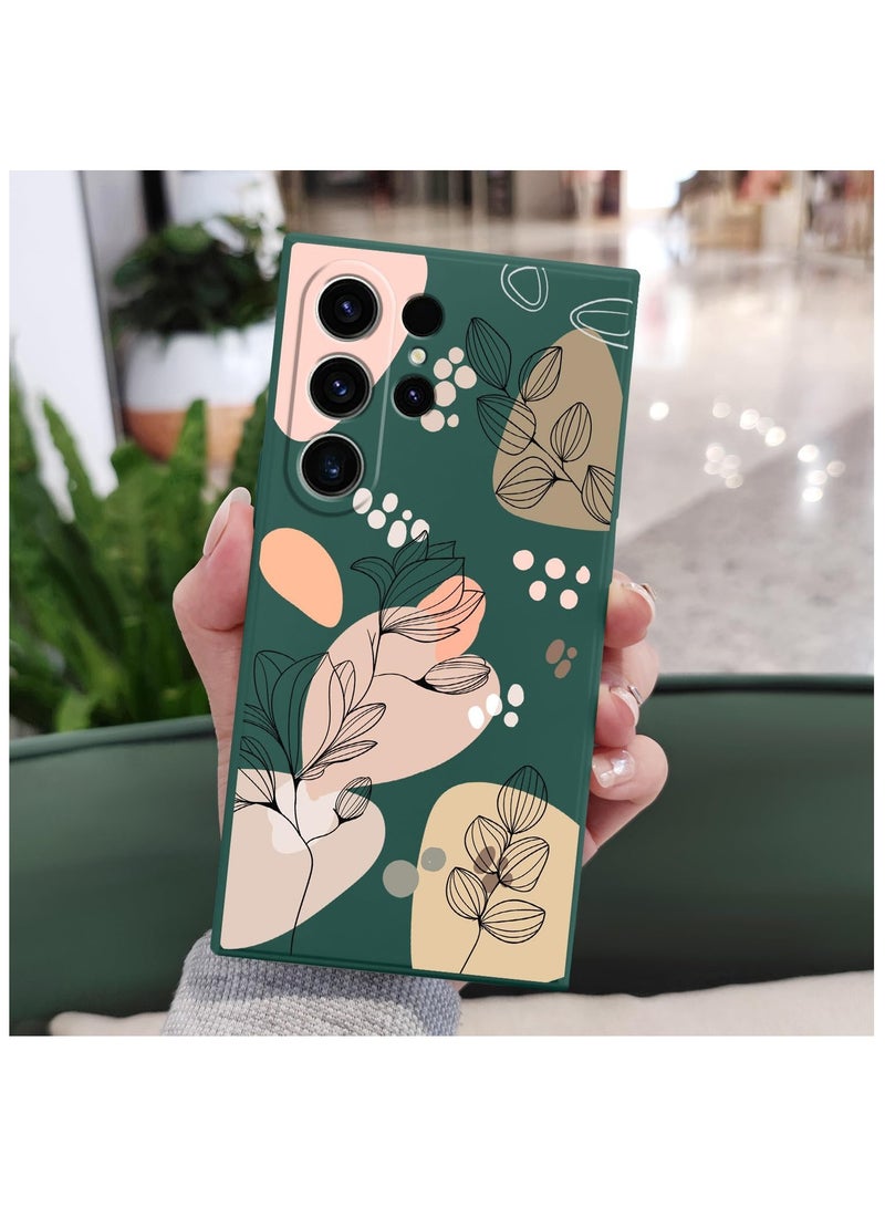 for Samsung Galaxy S23 Ultra Case, Creative Flower Pattern Design Phone Cover Drop Protection Soft Ultra Thin Scratch Resistant Microfiber Lining Inner for Galaxy S23 Ultra-Morandi Green - Image 2