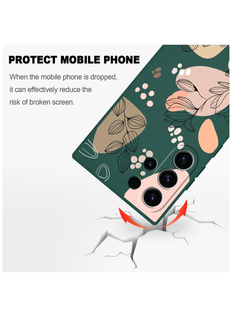 for Samsung Galaxy S23 Ultra Case, Creative Flower Pattern Design Phone Cover Drop Protection Soft Ultra Thin Scratch Resistant Microfiber Lining Inner for Galaxy S23 Ultra-Morandi Green - Image 5