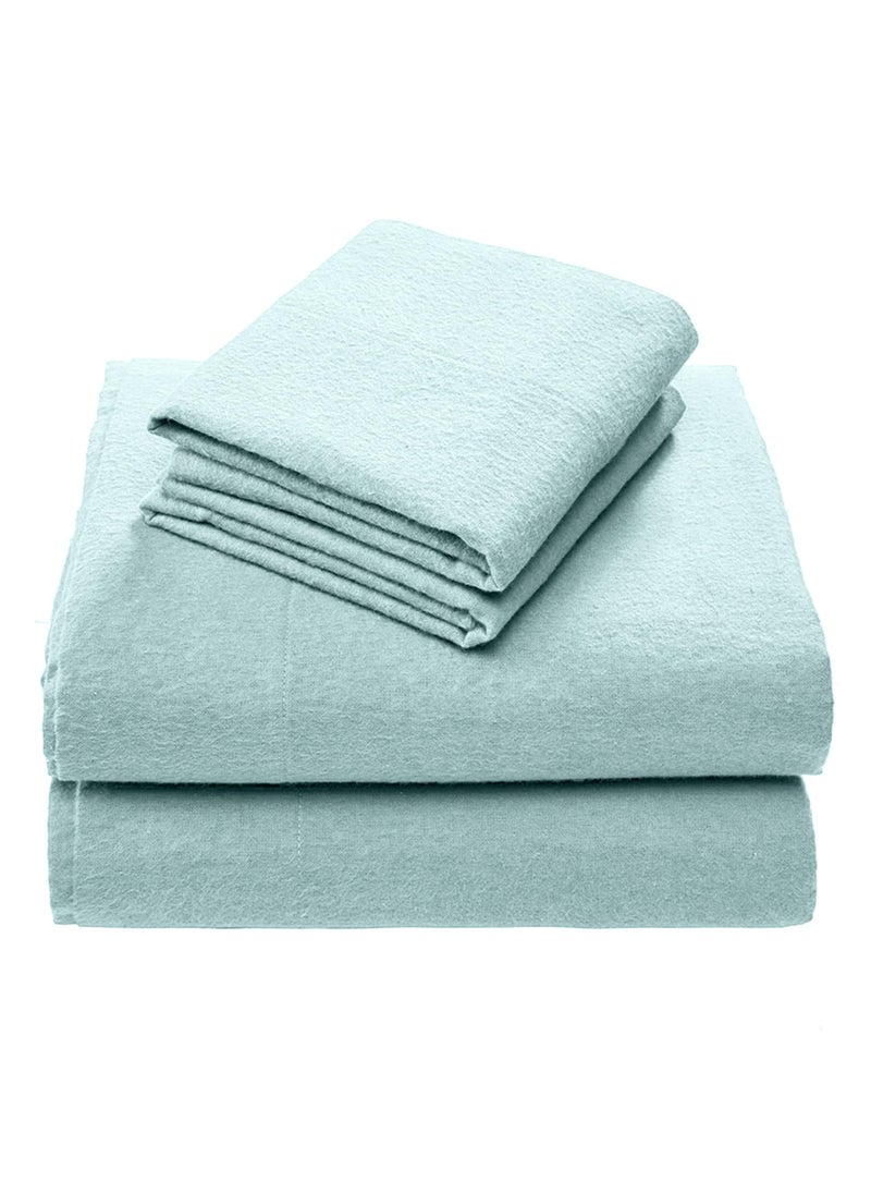 Comfort Spaces Comfort Spaces Cotton Flannel Breathable Warm Deep Pocket Sheets with Pillow Case Bedding Queen Aqua Solid 4 Piece 
