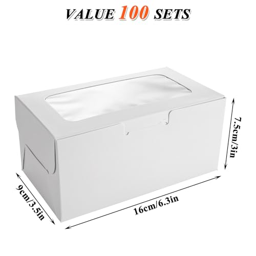 AKOLAFE 100 Set White Cupcake Boxes 2 Cupcake Holder with Lid To Go Cupcake Containers Reusable Cardboard Cupcake Boxes Bulk with Clear Window Cupcake Carrier for Cup Cake Packaging Transport Storage - Image 2