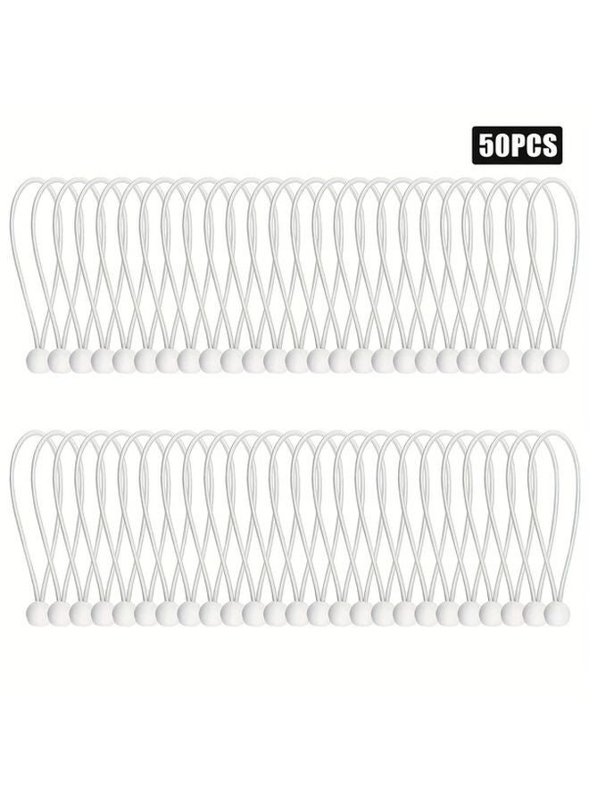 50pcs 8in White Heavy Duty Latex Ball Bungee Cords Outdoor Camping Tarp Fasteners - Image 1