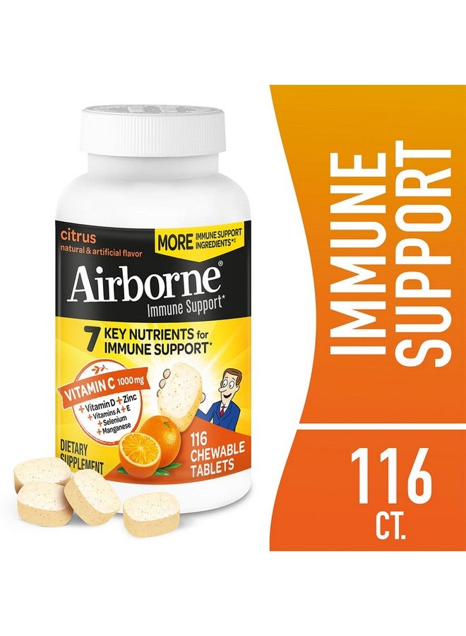 Airborne 1000mg Vitamin C + Zinc Immune Support Supplement Chewable Tablets, Citrus Flavor with Powerful Antioxidants Vitamins A C & E, 116 Chewable Tablets (2 Pack) - Image 2
