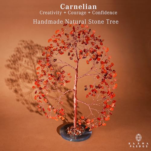 KARMAPLEDGE Crystal Tree of Life Birthday Gifts for Women Men Frineds Handmade Carnelian Chakra Tree for Home Room Office Decor Bring Money Positivity Reiki Healing Good Luck Gifts for Mom Dad - Image 3