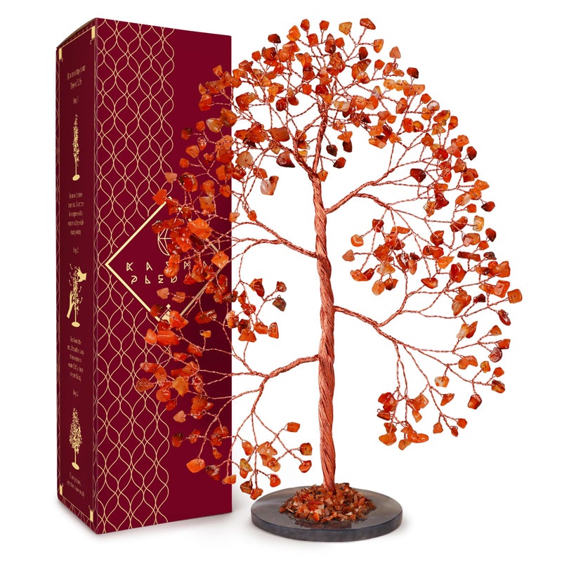 KARMAPLEDGE Crystal Tree of Life Birthday Gifts for Women Men Frineds Handmade Carnelian Chakra Tree for Home Room Office Decor Bring Money Positivity Reiki Healing Good Luck Gifts for Mom Dad - Image 2