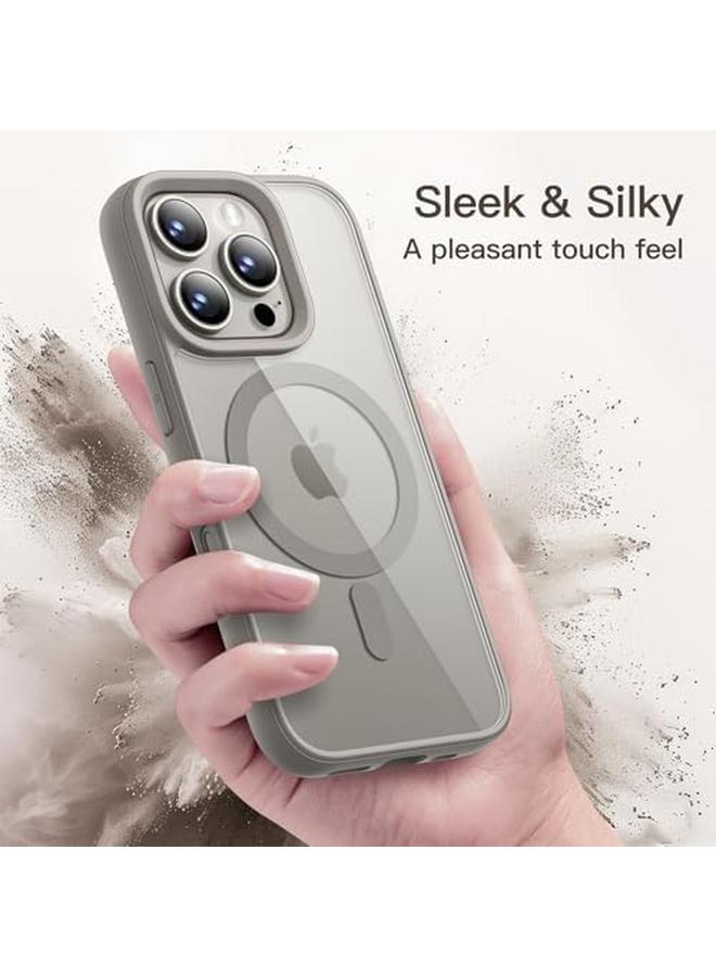 جي تيك جراب مغناطيسي لهاتف Iphone 16 Pro Max مقاس 6.9 بوصة متوافق مع غطاء Magsafe المقاوم للصدمات ومضاد للصدمات بلون سادة وإطار TPU غير لامع ومضاد للخدش وظهر شفاف من التيتانيوم الطبيعي - Image 5