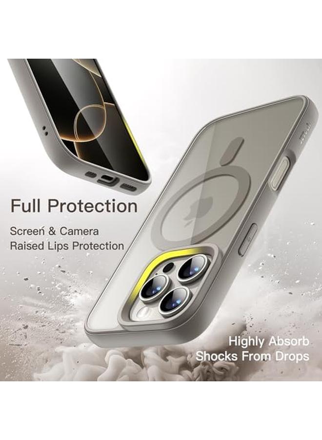 جي تيك جراب مغناطيسي لهاتف Iphone 16 Pro Max مقاس 6.9 بوصة متوافق مع غطاء Magsafe المقاوم للصدمات ومضاد للصدمات بلون سادة وإطار TPU غير لامع ومضاد للخدش وظهر شفاف من التيتانيوم الطبيعي - Image 3