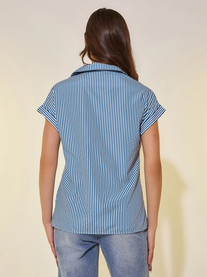 Take Two Take Two Striped Short Sleeve Regular Fit Shirt with Heart Embroidery Detail