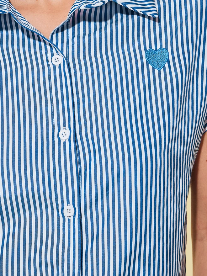 Take Two Take Two Striped Short Sleeve Regular Fit Shirt with Heart Embroidery Detail