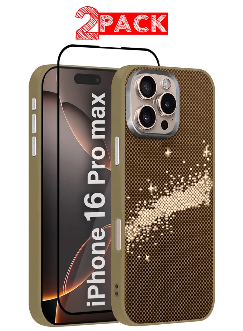 CATANES iPhone 16 Pro Max 2Packs Case Cover Carbon Fiber Pattern Phone Case Slim Shockproof Back Cover with 3D Screen Protector - Starry Pattern - Image 1