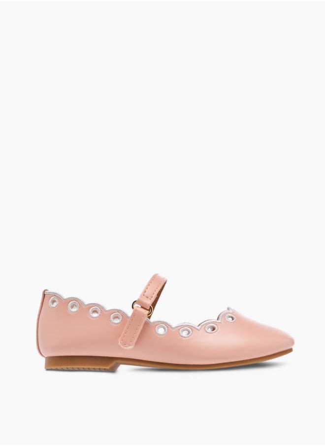 JUNIORS Girls Scallop Detail Ballerina Shoes With Hook And Loop Closure  - Image 3
