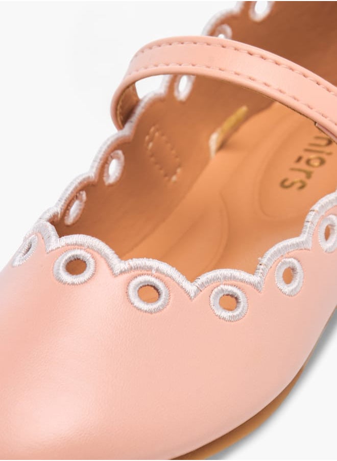 JUNIORS Girls Scallop Detail Ballerina Shoes With Hook And Loop Closure  - Image 4