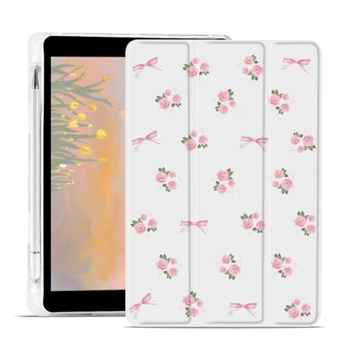 JOYLAND Cute Flower Bowknot Case for iPad Pro 2022/2021/2020/2018 11 Inch with Pencil Holder Aesthetic Floral White Girly Cover Auto Wake/Sleep Foldable Shockproof Case - Image 1