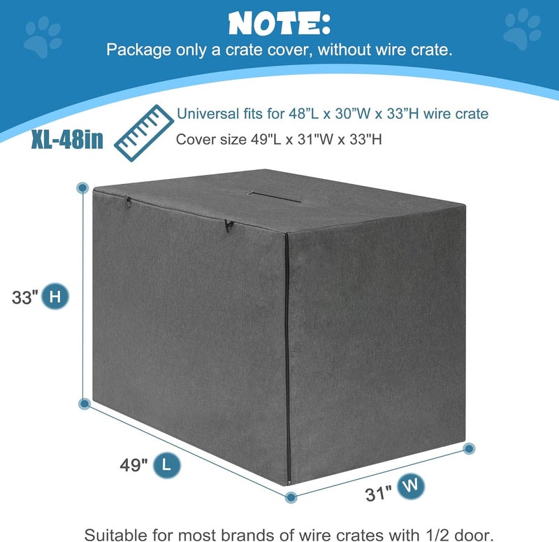 Deblue 48” Dog Crate Cover, Privacy Durable Polyester Pet Kennel Cover Universal Fit for Wire Dog Crate (Grey) - Image 2