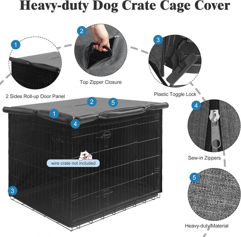 Deblue 48” Dog Crate Cover, Privacy Durable Polyester Pet Kennel Cover Universal Fit for Wire Dog Crate (Grey) - Image 3