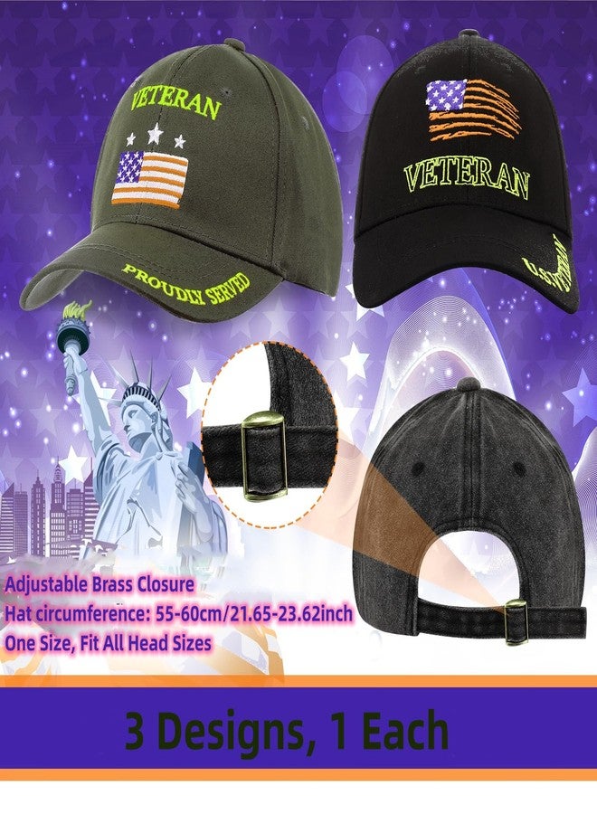 Liitrsh 3 Pcs Army Veteran Hat Us Military Hat for Men Flag American Baseball Cap Low Profile Cap Adjustable Embroidered Washed Veteran Hats for Men Women Soldier Unisex Gifts - Image 2